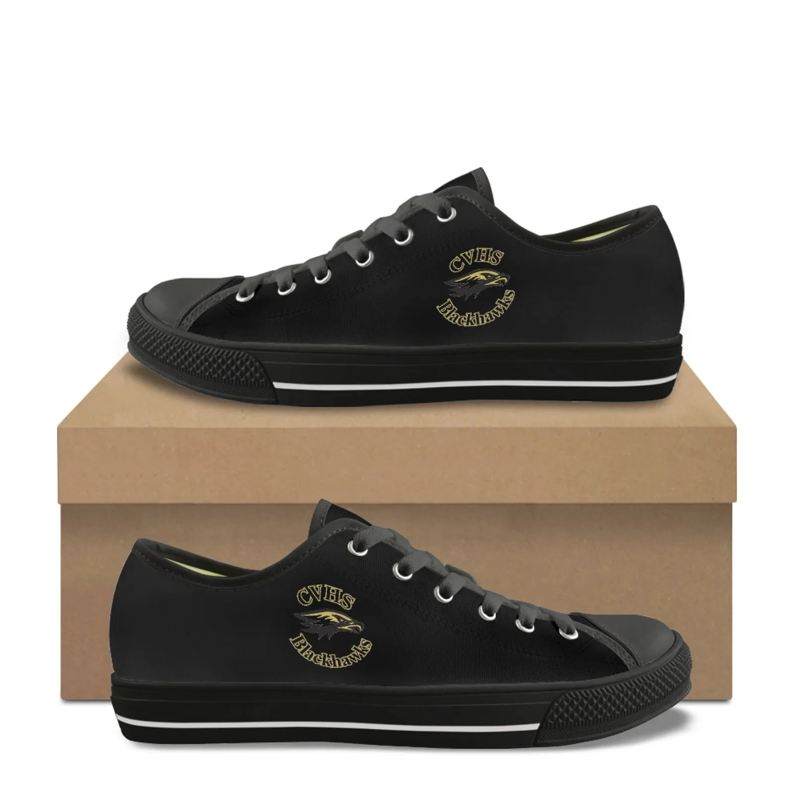 CVHS Blackhawk Round Logo Blackhawk Gold & Black Classic Low Top Canvas Shoes