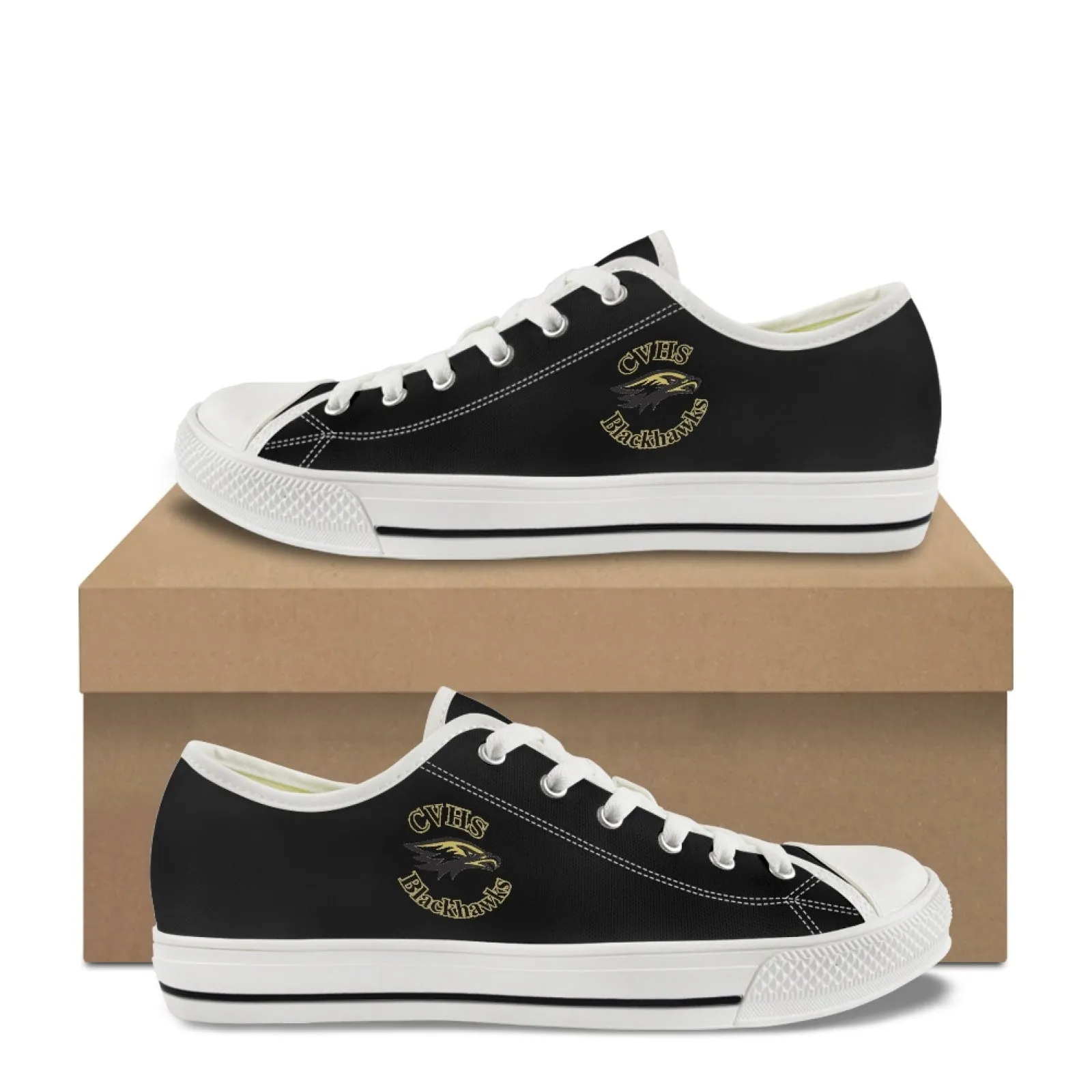 CVHS Blackhawk Round Logo Blackhawk Gold & Black Classic Low Top Canvas Shoes