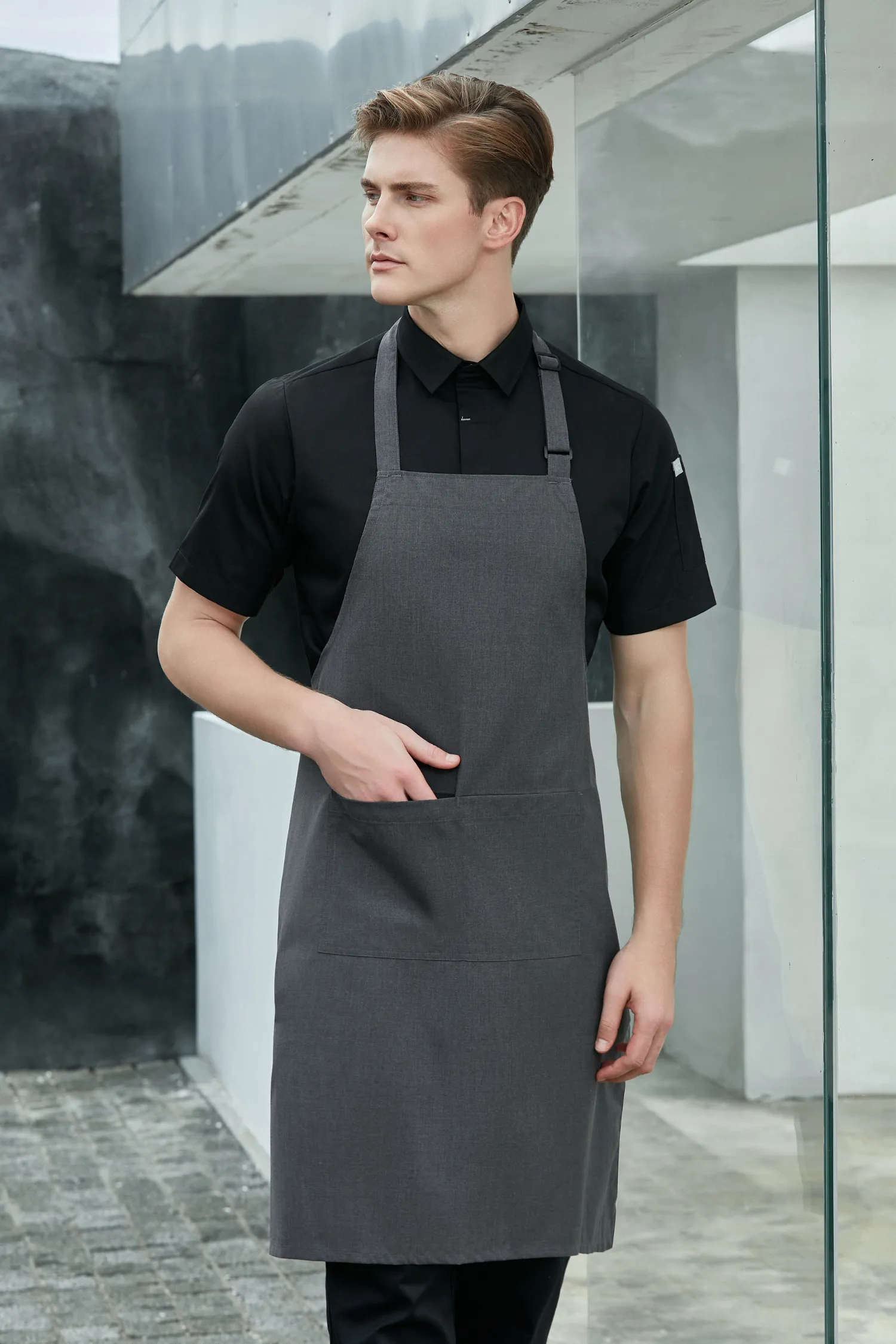 Dark Grey Bib Apron, 2 Pockets