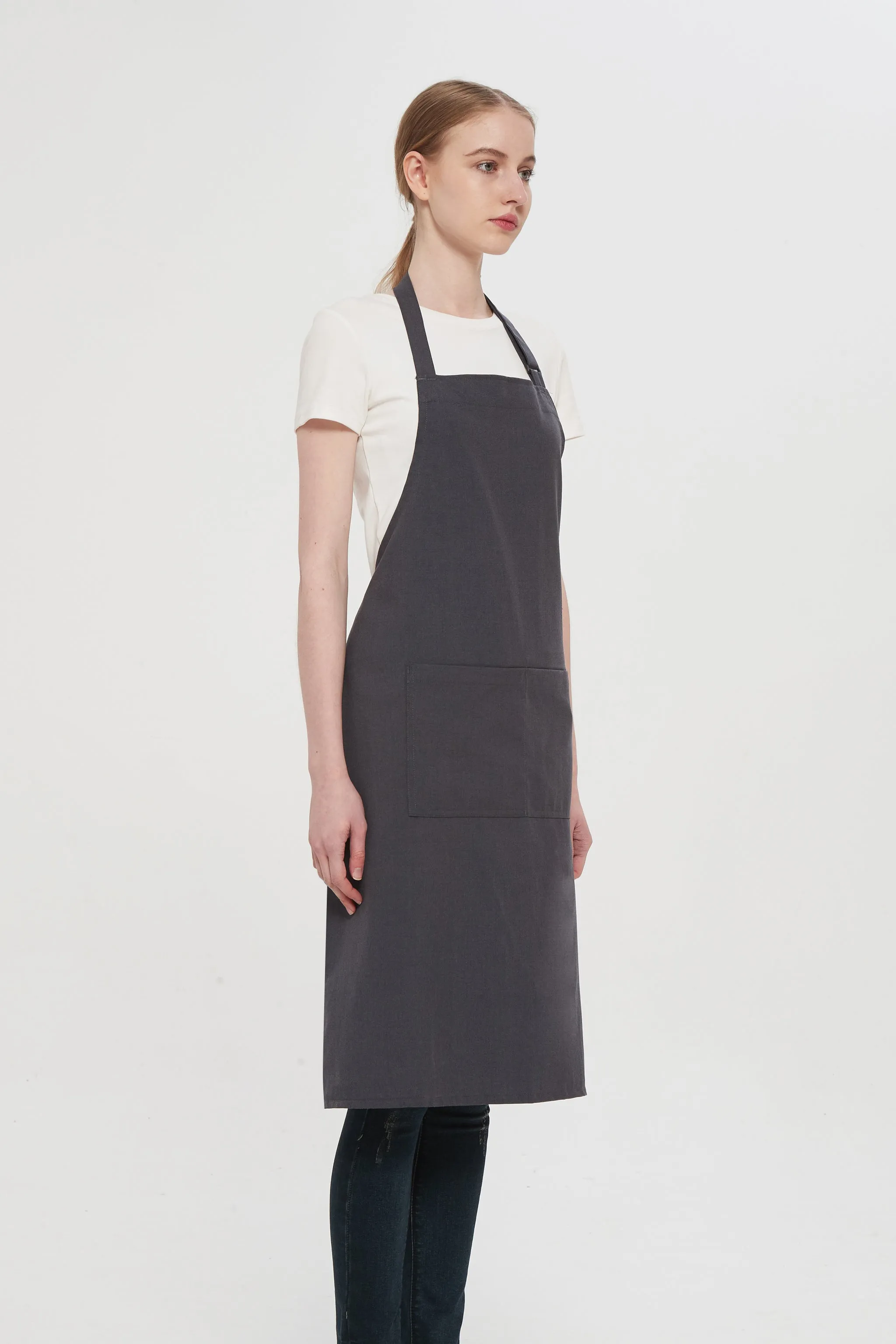 Dark Grey Bib Apron, 2 Pockets