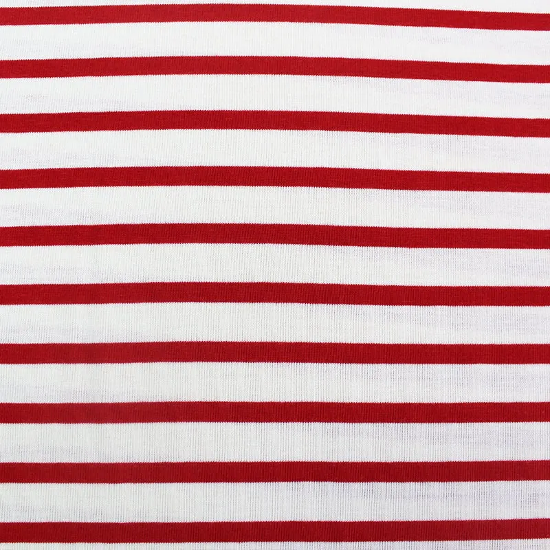 Dressmaking Organic Cotton Jersey - Red and Ecru Breton Stripe