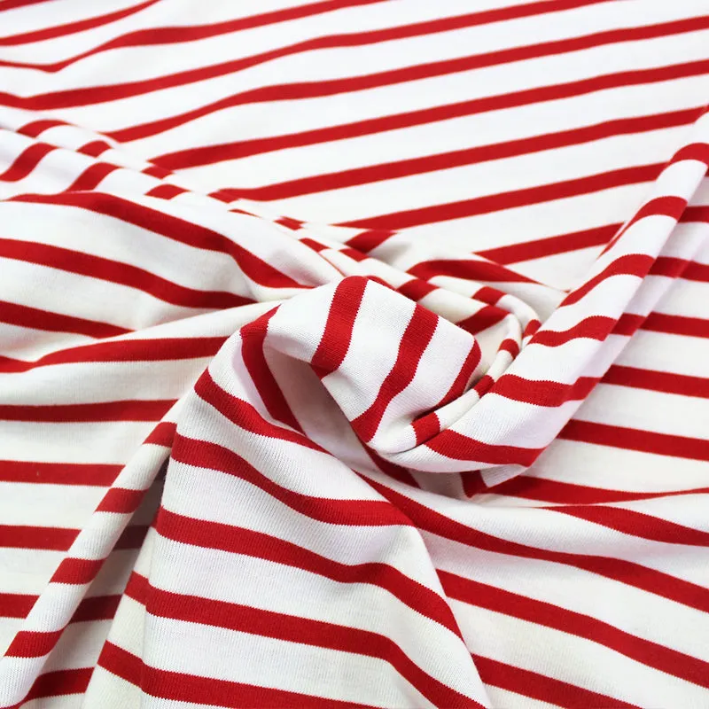 Dressmaking Organic Cotton Jersey - Red and Ecru Breton Stripe