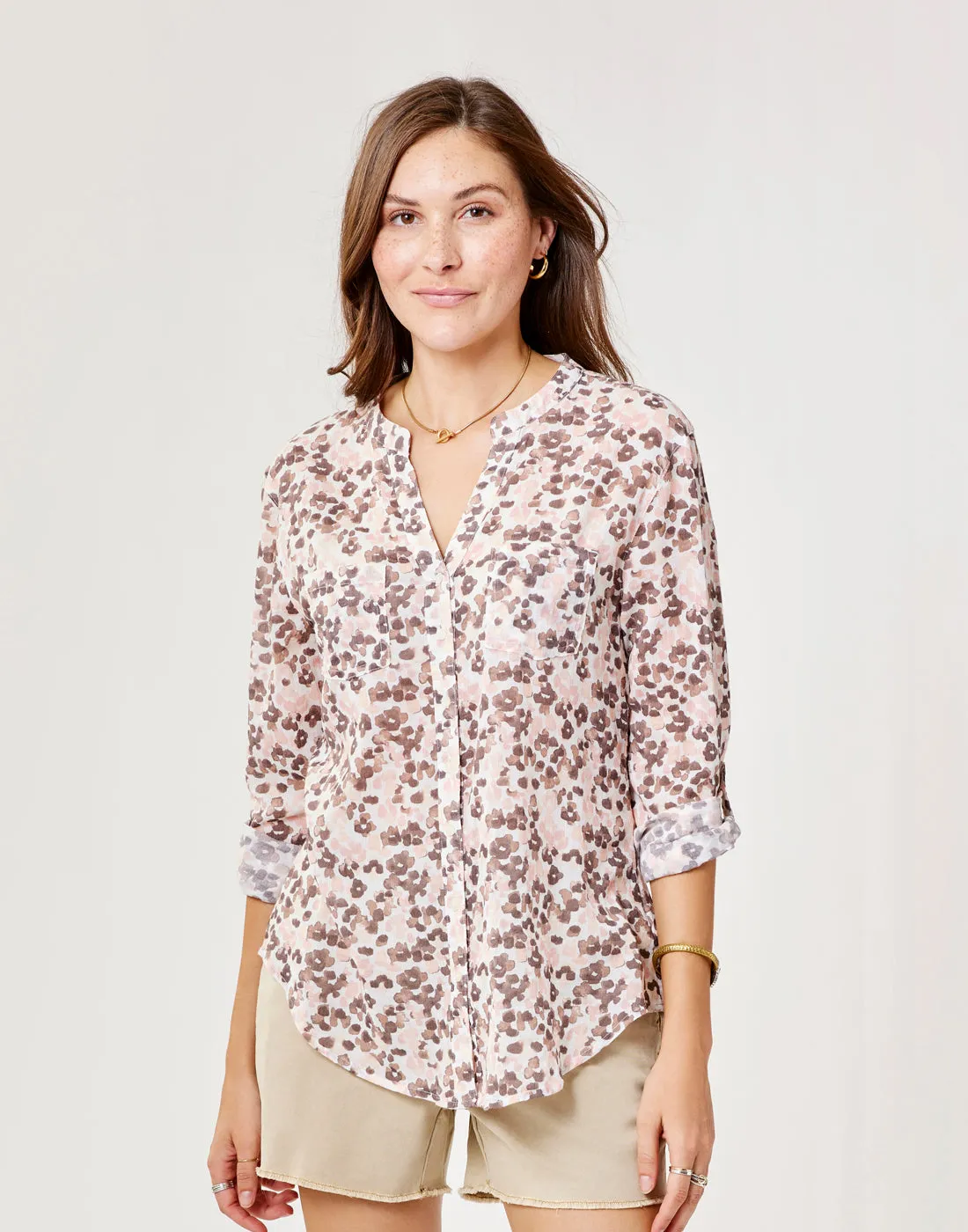 Dylan Gauze Tunic: Fawn Bloom