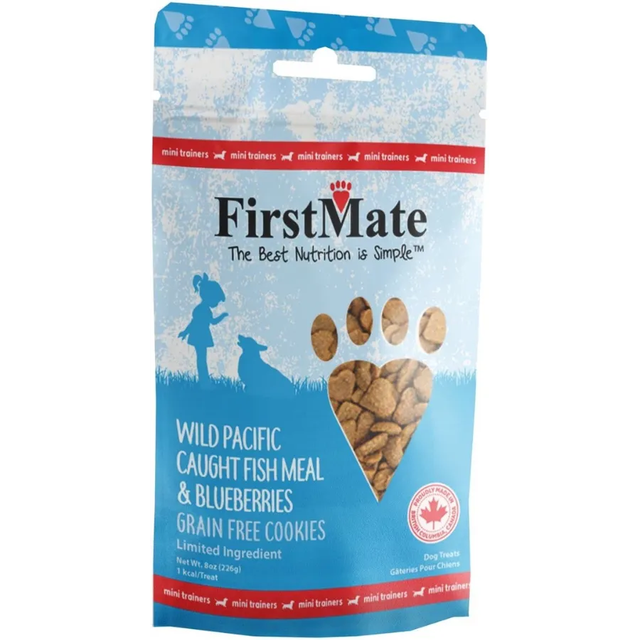 FirstMate Wild Pacific Caught Fish Meal & Blueberry Mini Trainers Dog Treats, 8 oz