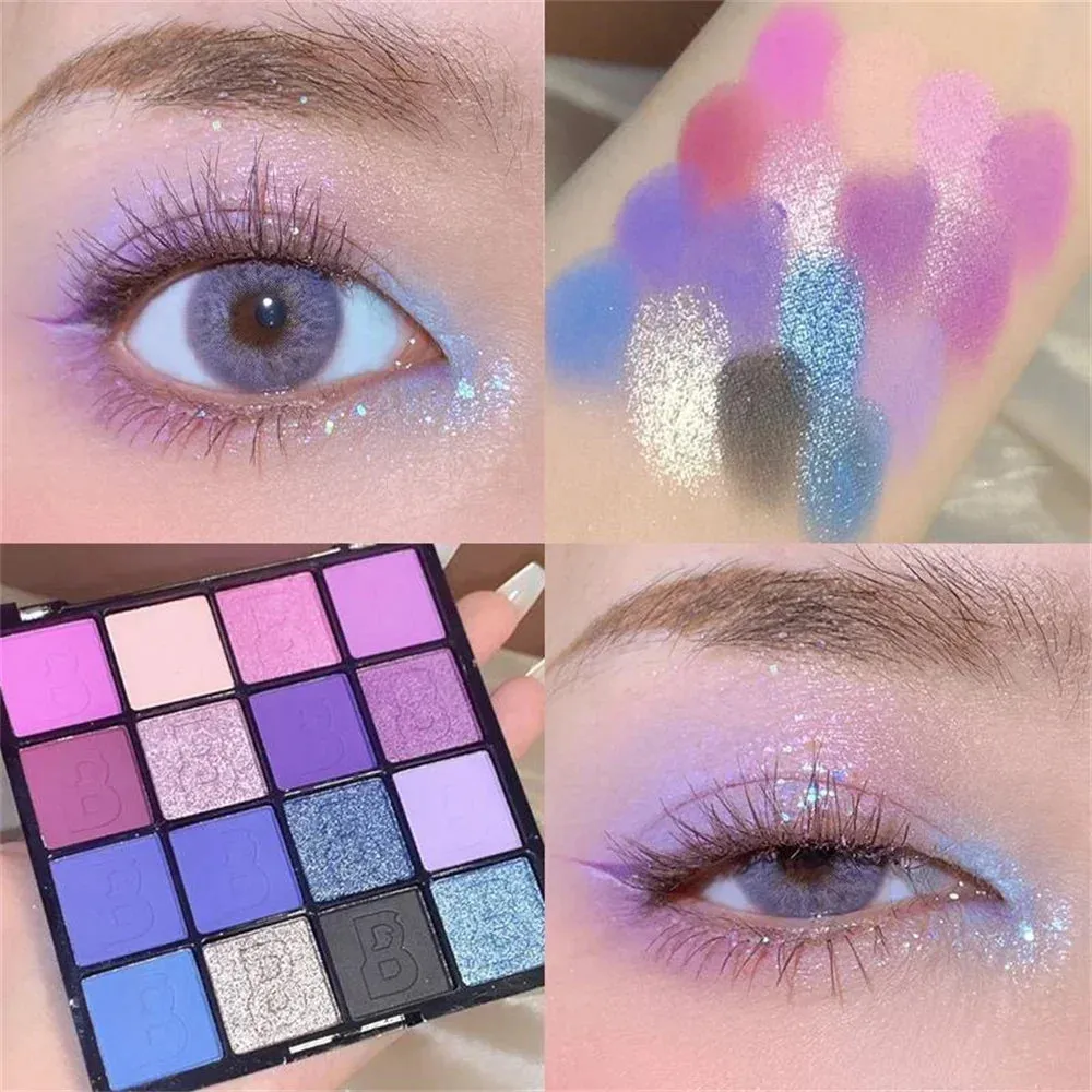 FLYTONN-16 Colors Matte Eye Shadow Shimmer Pink Purple Green High Pigment Brightening Waterproof Lasting Charming Eyes Cosmetics Makeup
