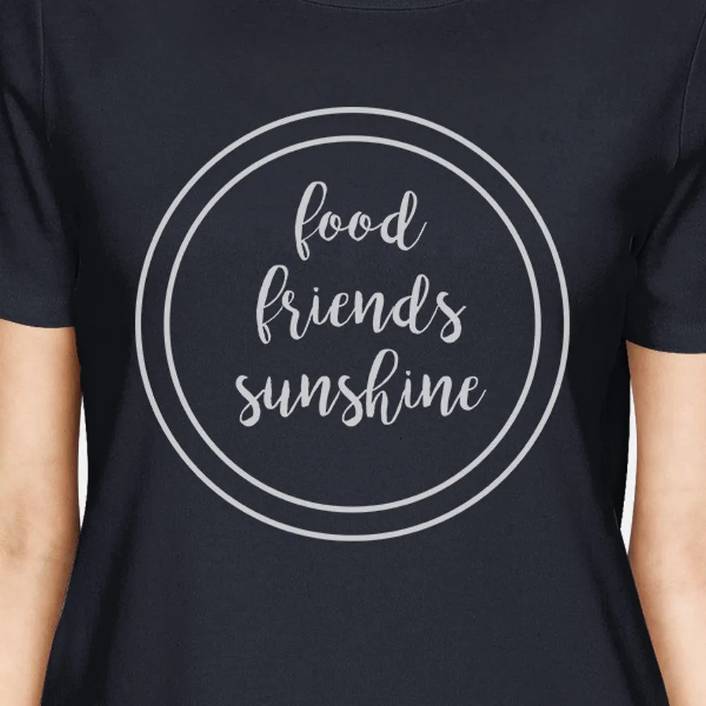 Food Friends Sunshine Womens Navy Crewneck Tee Shirt Cotton