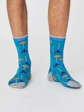 Cozy Non-Slip Bright Blue Gaming Socks for Gamers