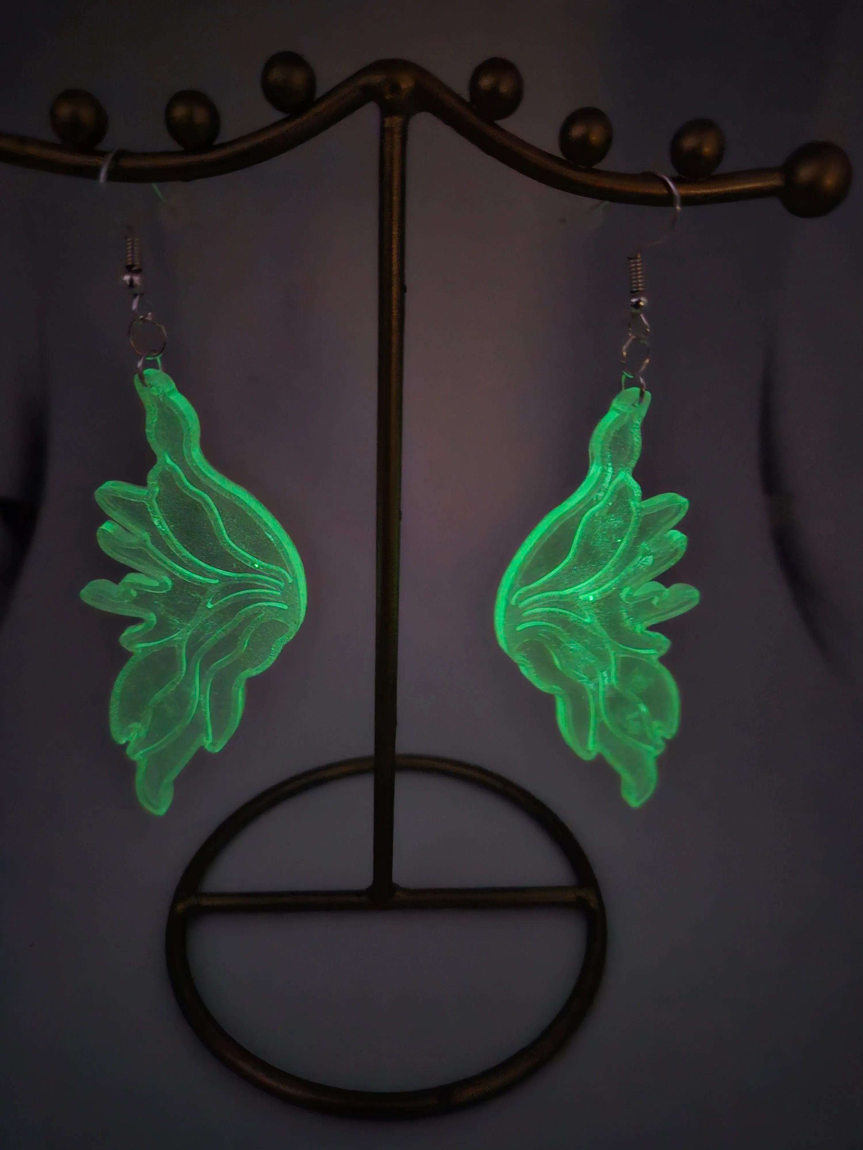 Glow-in-the-dark Green Fairy Wing Earrings