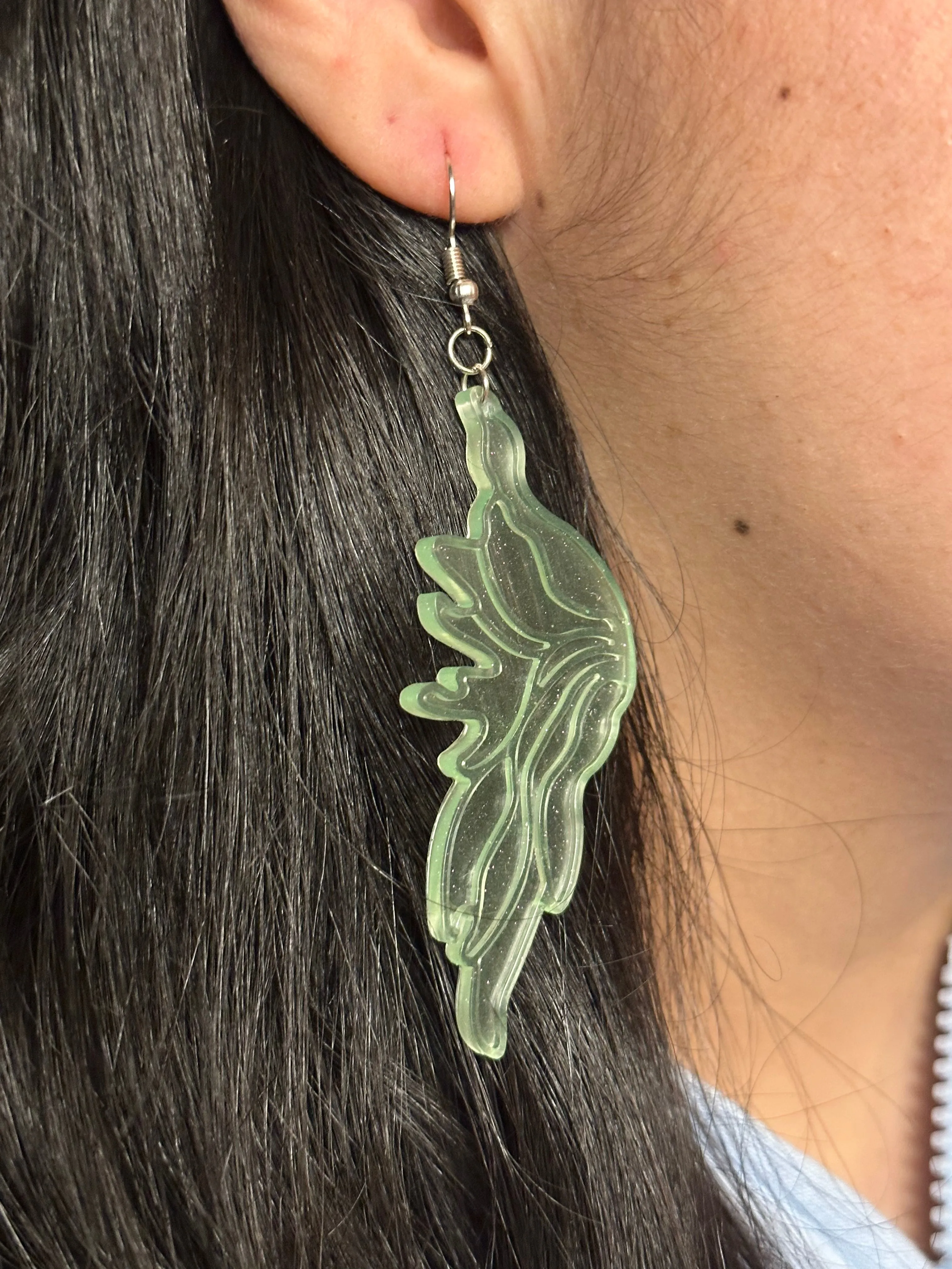 Glow-in-the-dark Green Fairy Wing Earrings