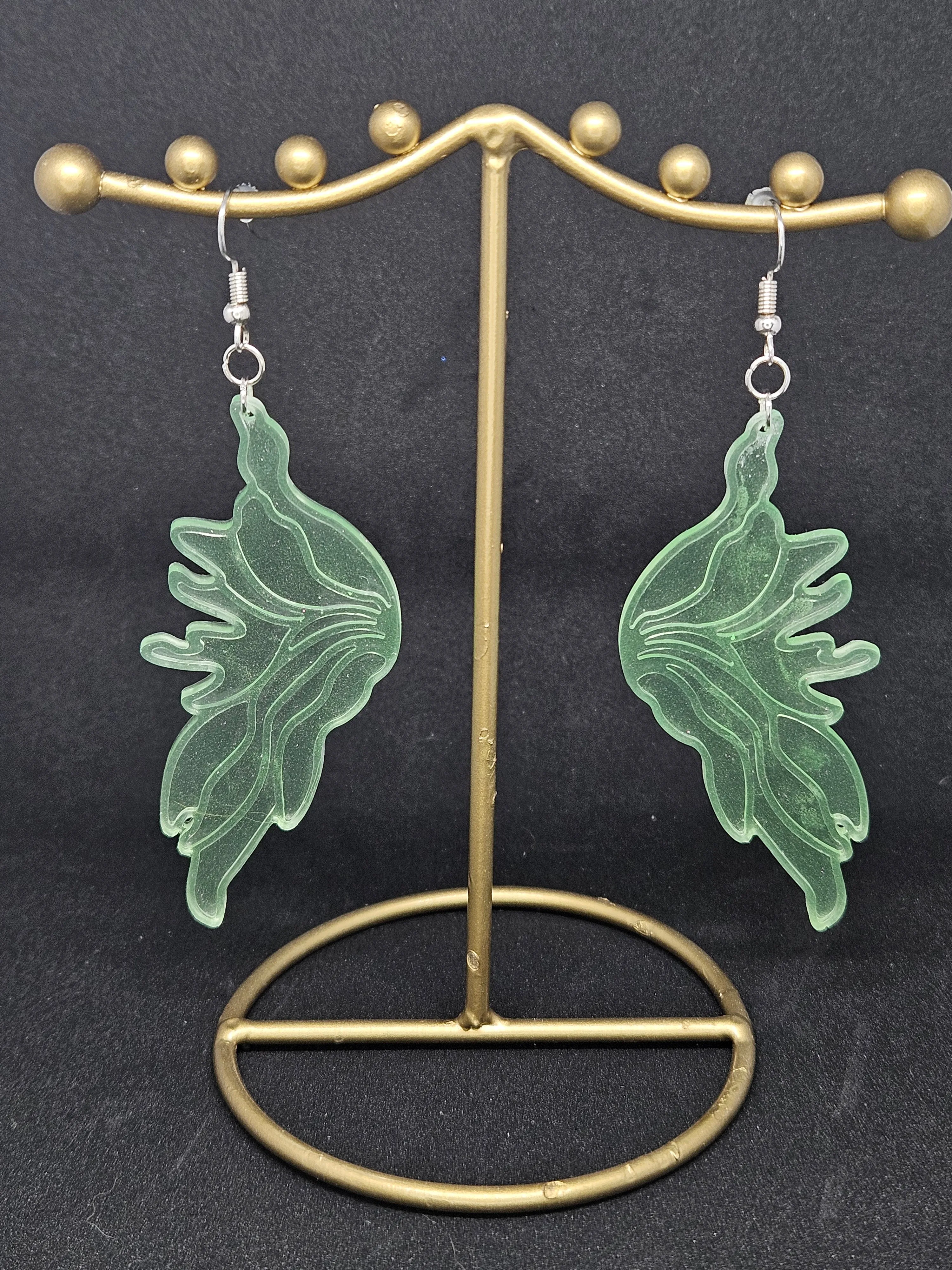 Glow-in-the-dark Green Fairy Wing Earrings