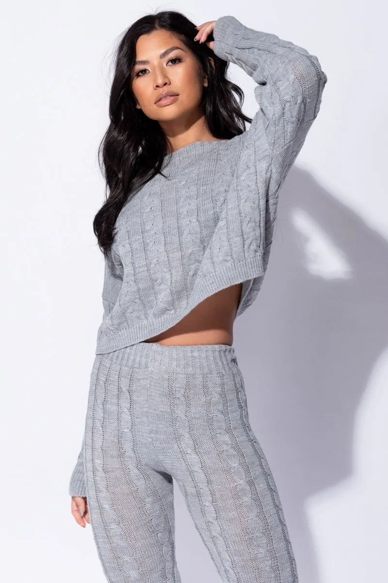 Grey Cable Knit lounge Set