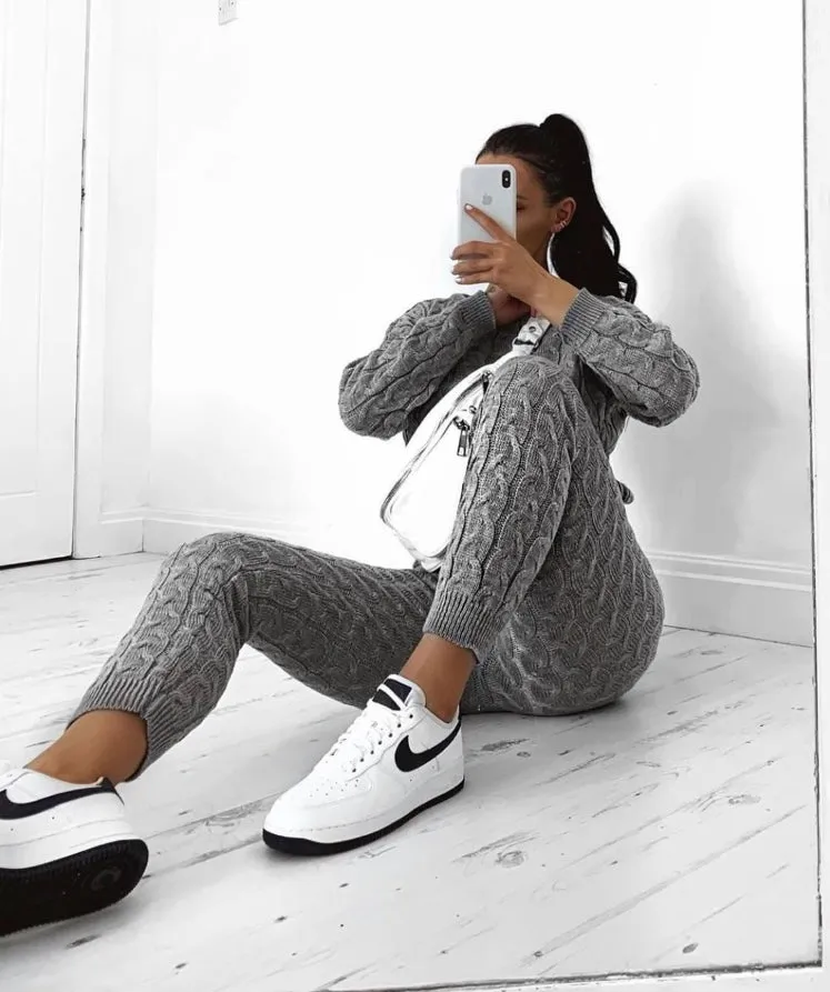 Grey Cable Knit lounge Set