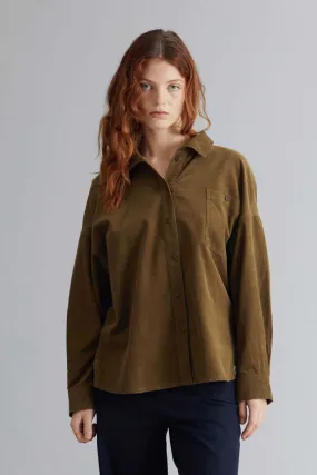 Hanako Organic Cotton Corduroy Shirt in Olive Green