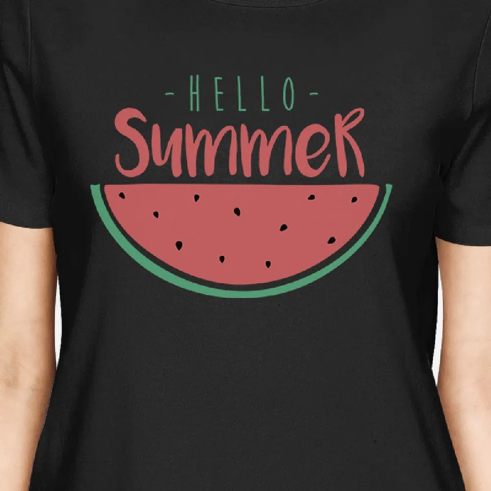 Hello Summer Watermelon Womens Black Shirt