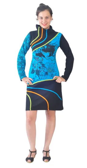 Hi-Neck Designed Dress With Patch And Embroidery. (No Refund/ No Exchange)