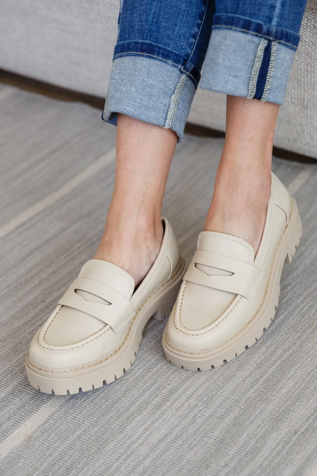 Lug Sole Penny Loafers in Bone