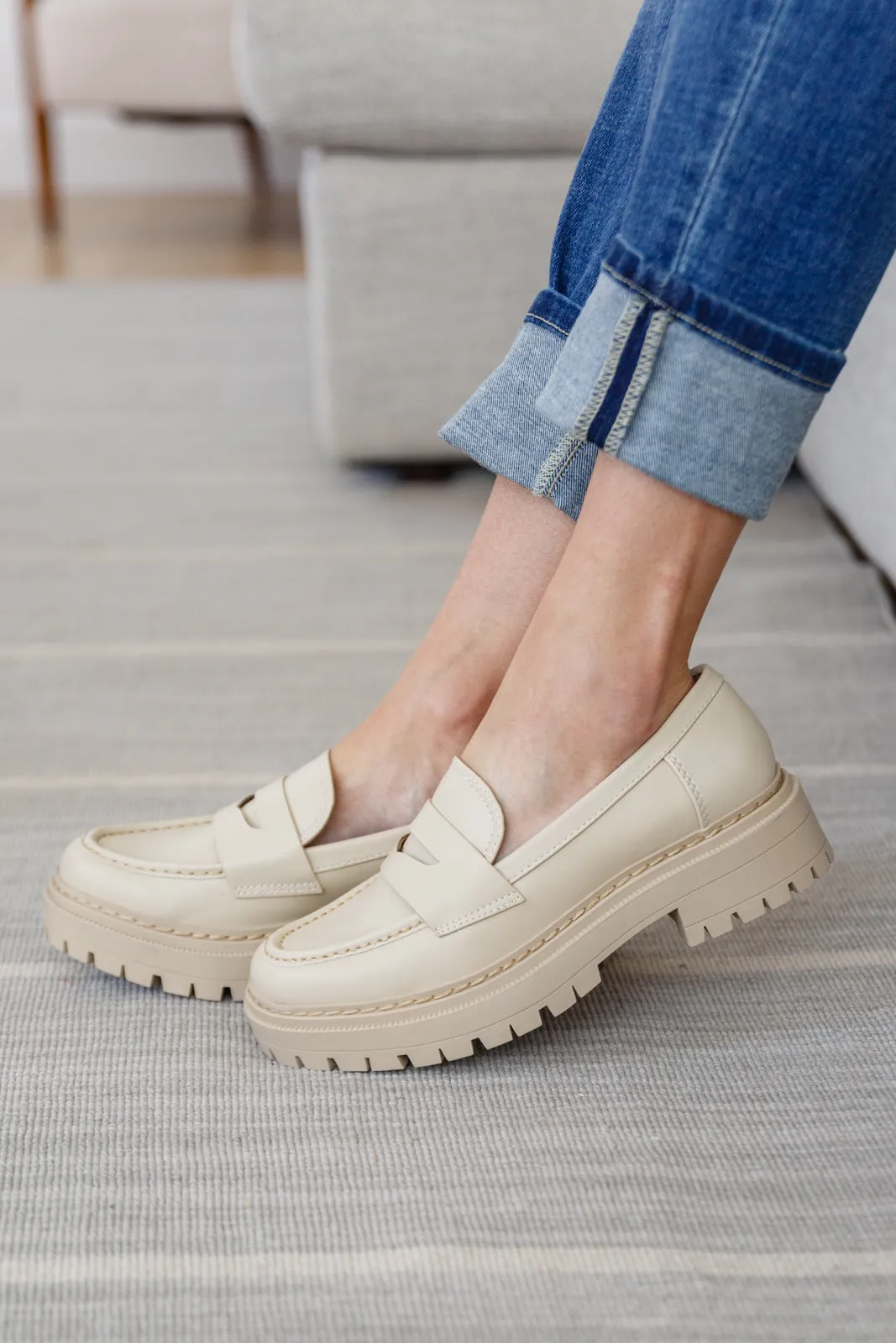 Lug Sole Penny Loafers in Bone