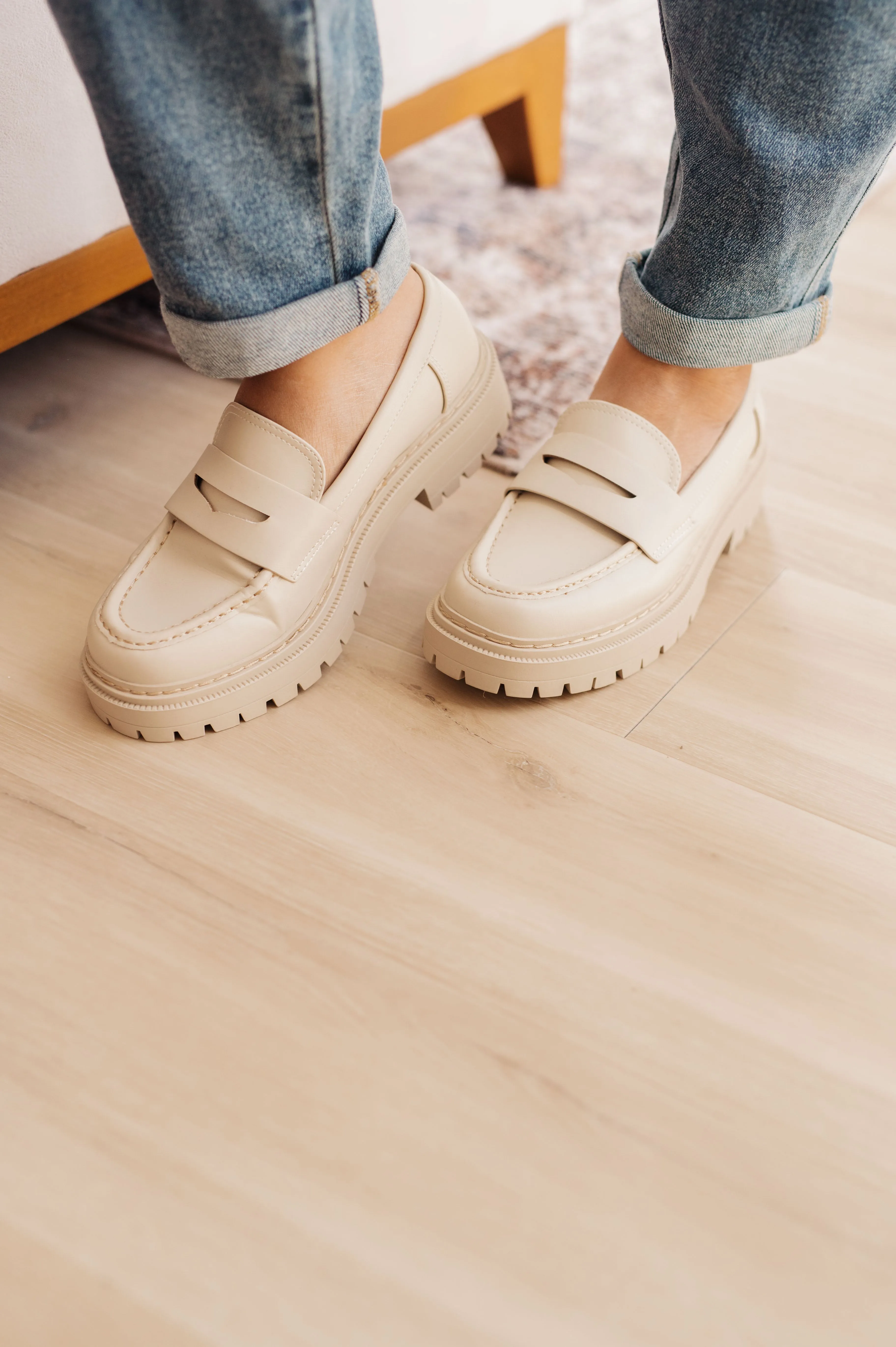 Lug Sole Penny Loafers in Bone
