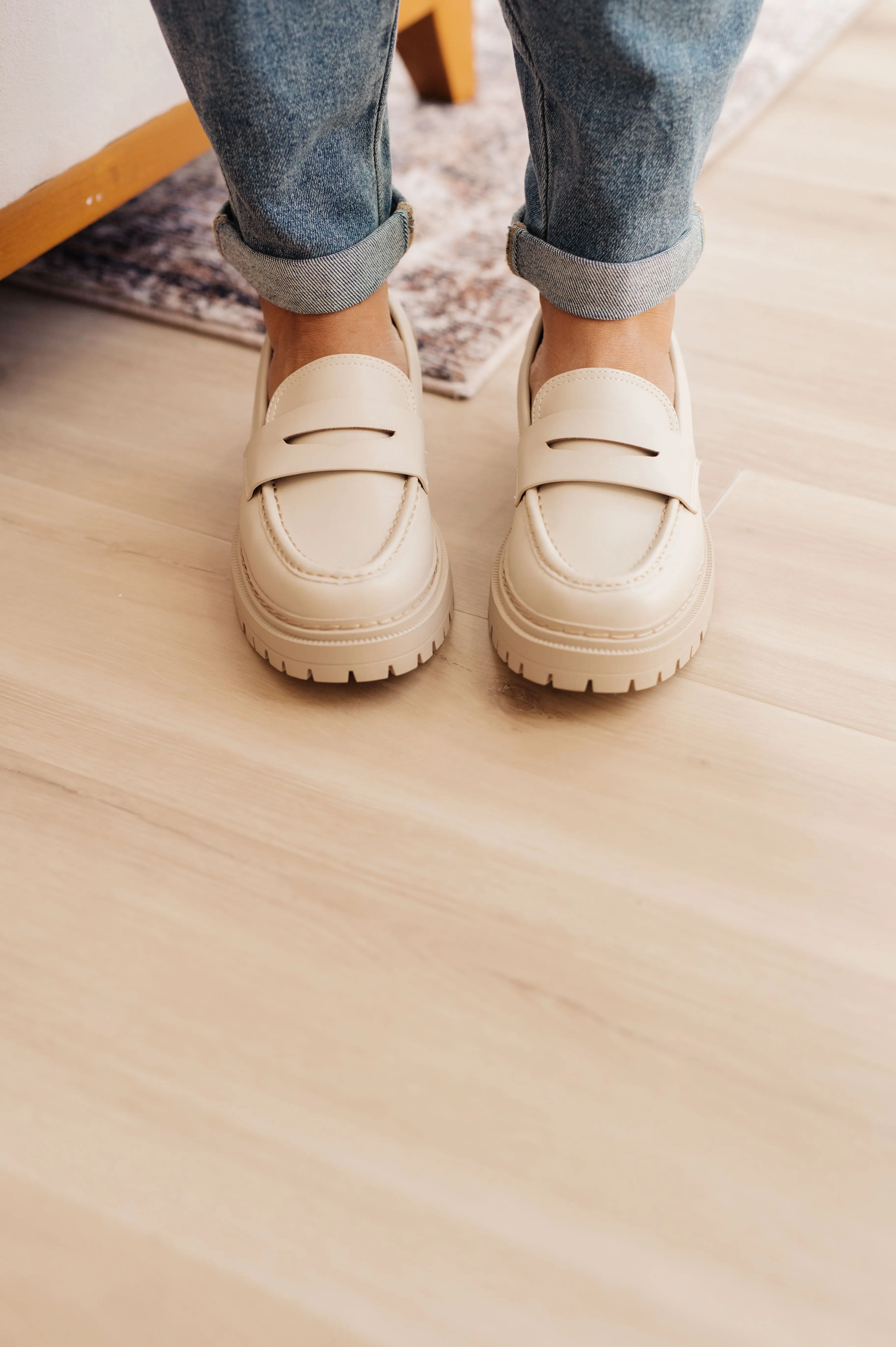 Lug Sole Penny Loafers in Bone