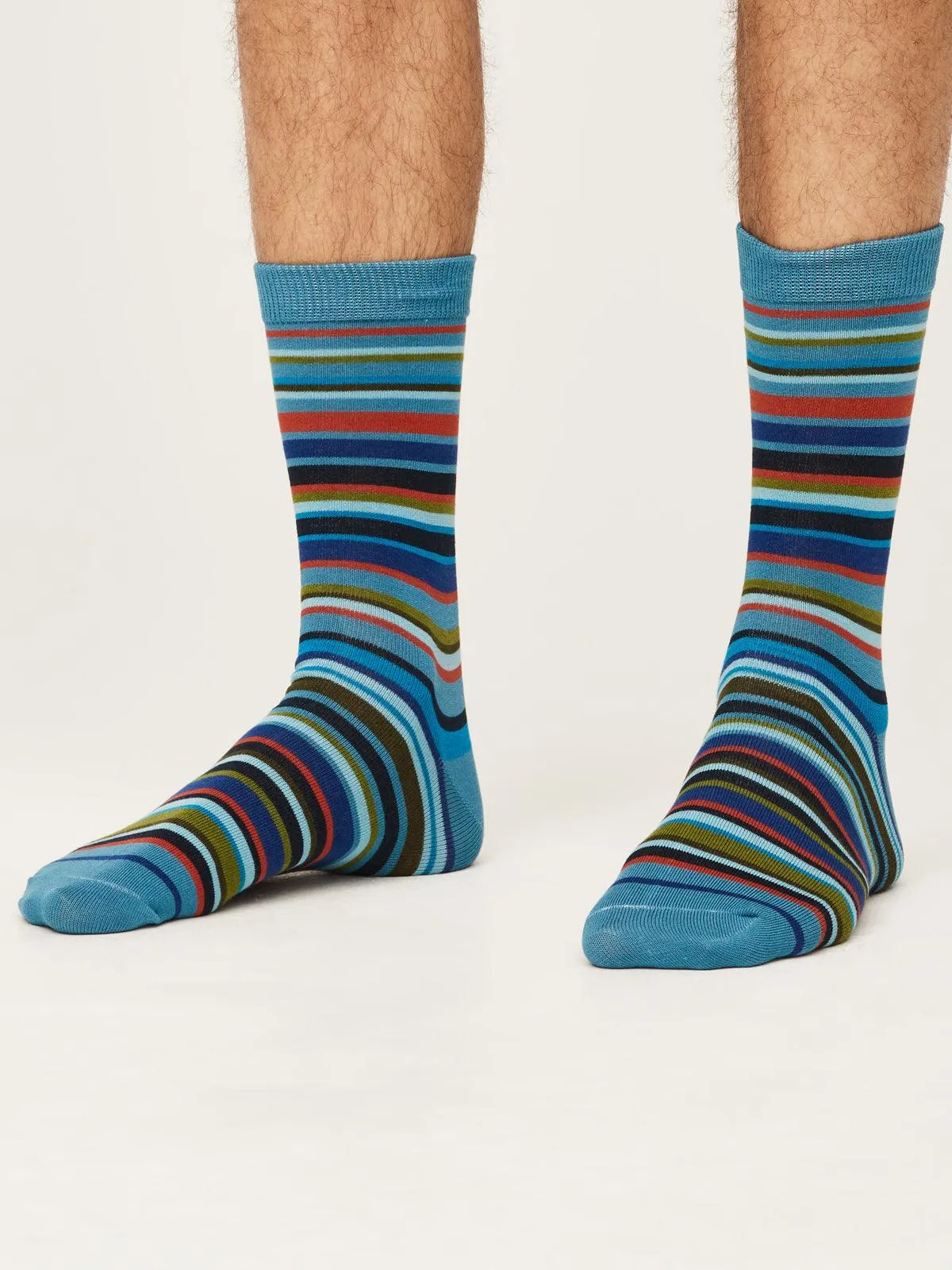 Multistripe Socks - Dusty Blue