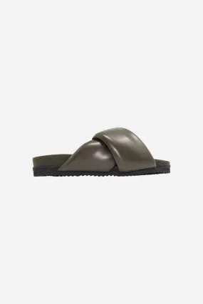 Roam Foldy Puffy Sandals in Khaki Vegan Leather