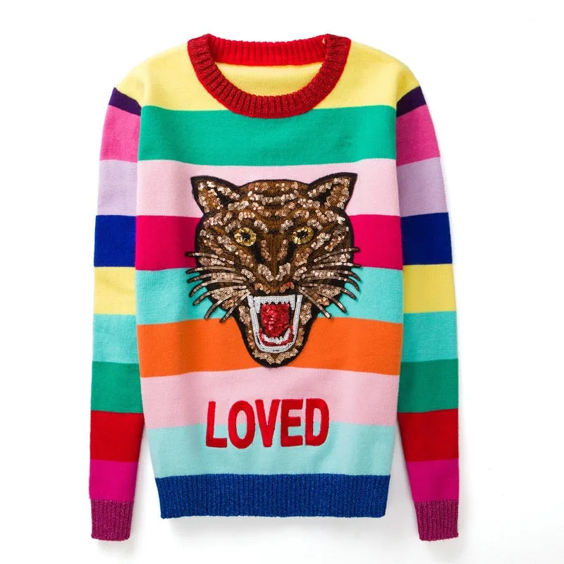 'Roar' Sequin Tiger Rainbow Jumper