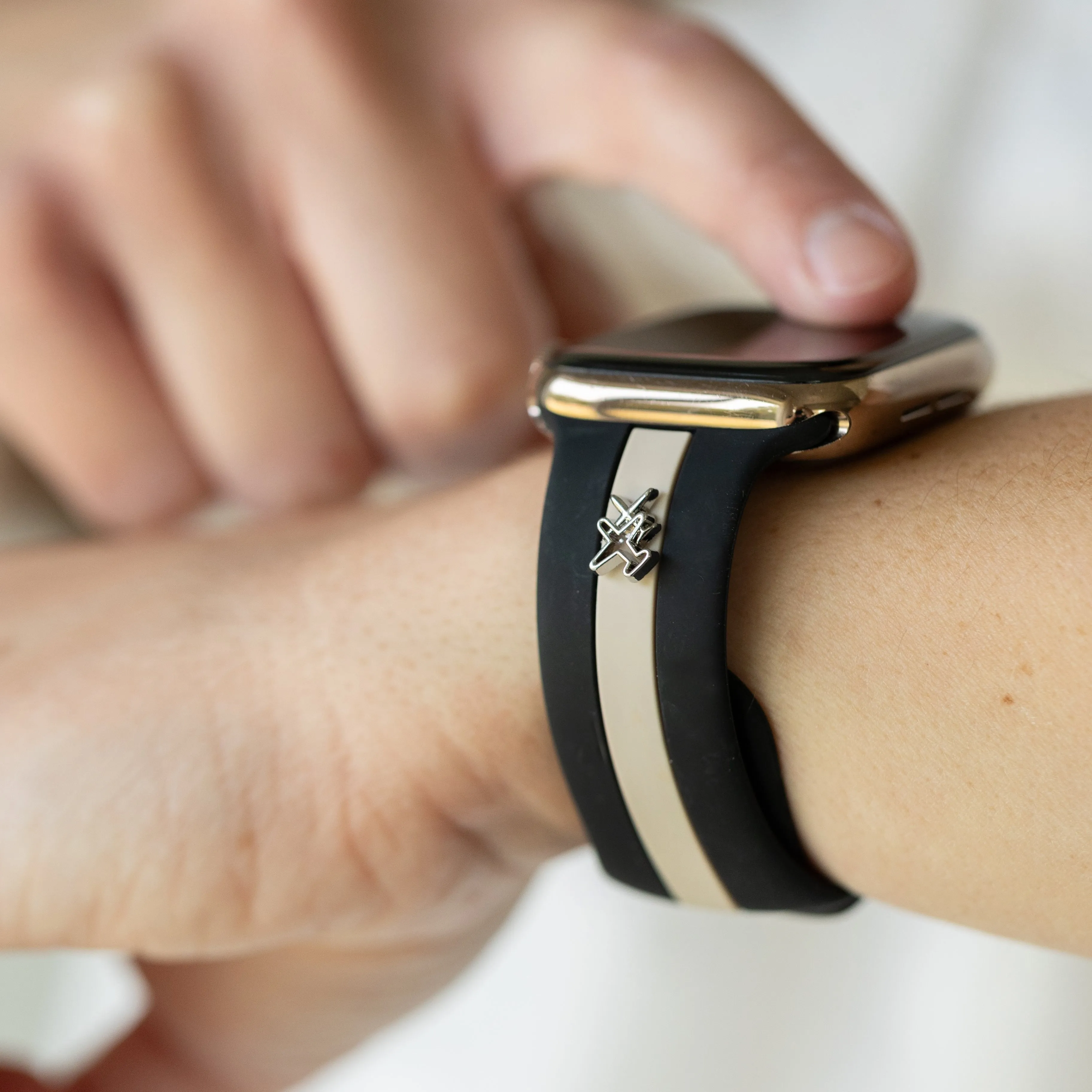 Stylish Skye Black and Nude Sand Smart Watch Band - Adjustable, Durable, and Fashion-Forward Design