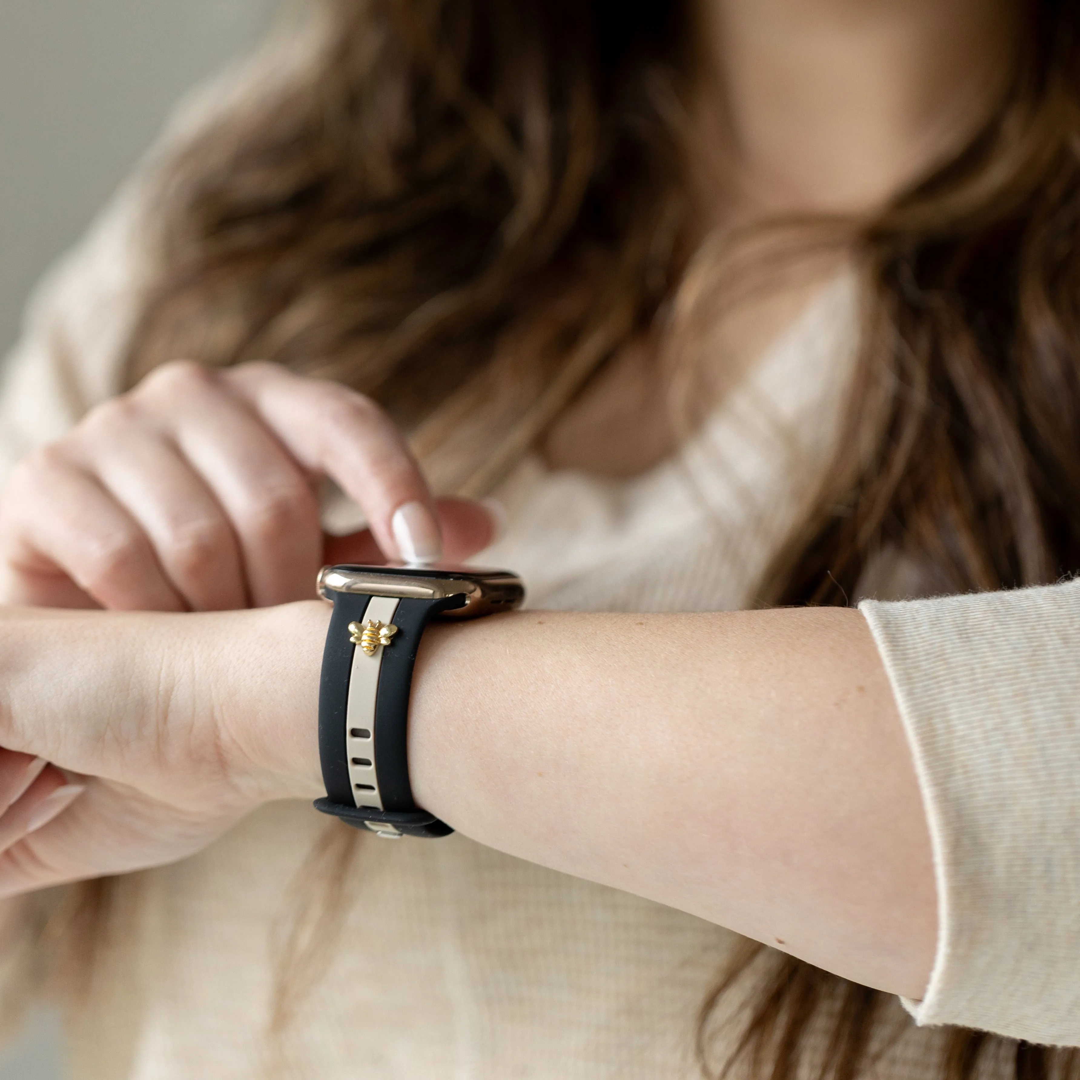 Stylish Skye Black and Nude Sand Smart Watch Band - Adjustable, Durable, and Fashion-Forward Design