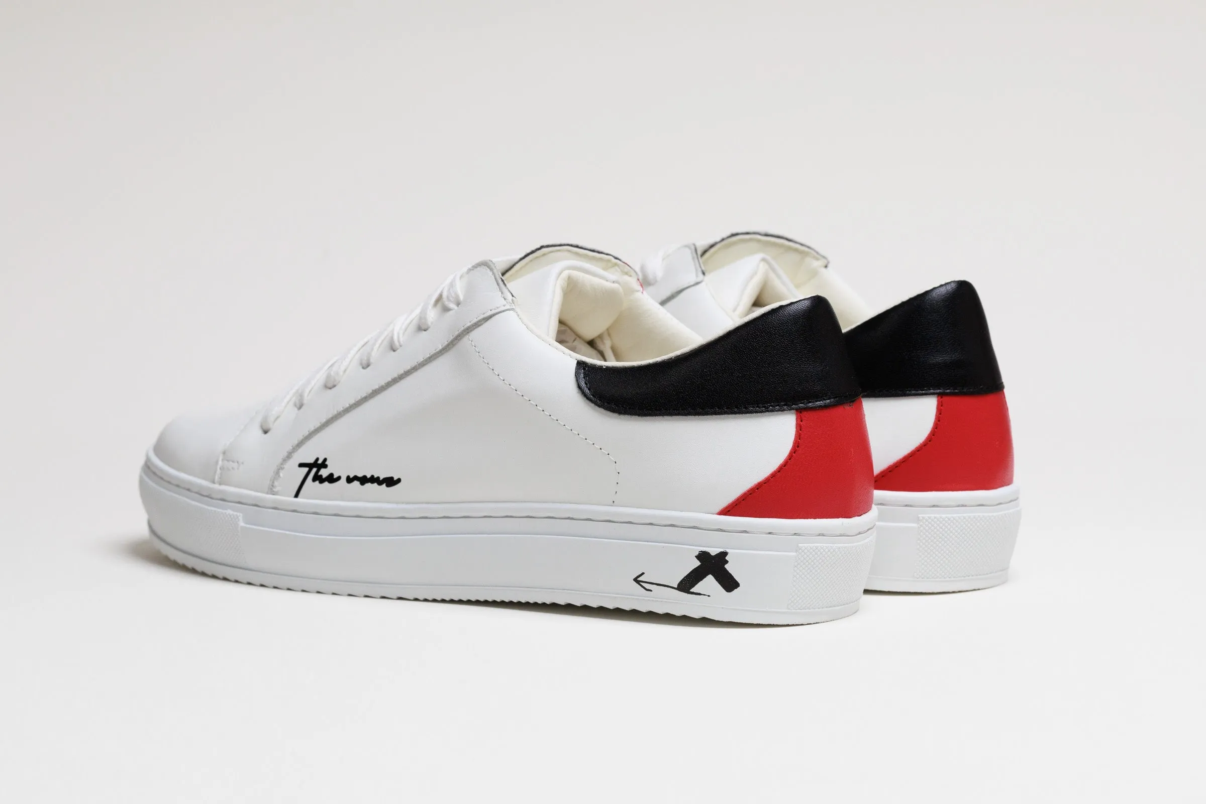 Spanish White Leather Low Top With Black & Red Leather Finishing