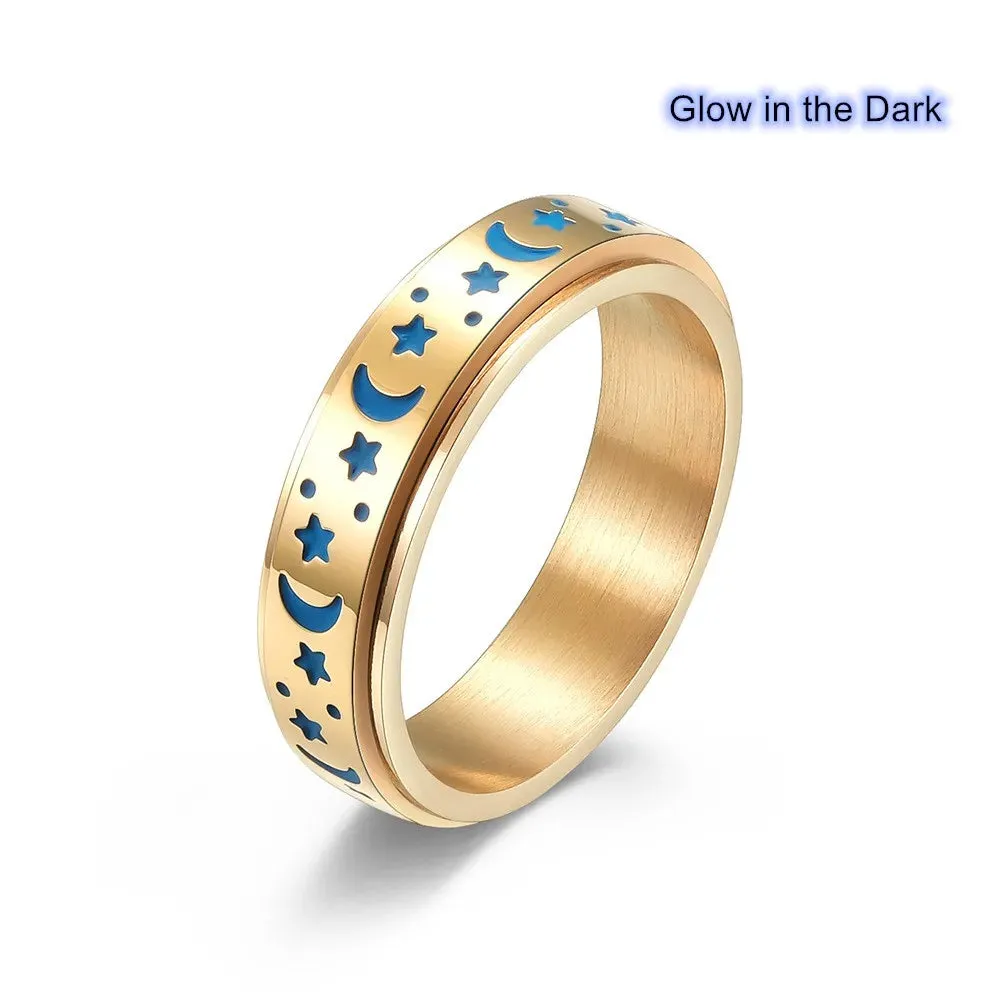 Stainless Steel Star Spinner Glow-in-the-Dark Ring