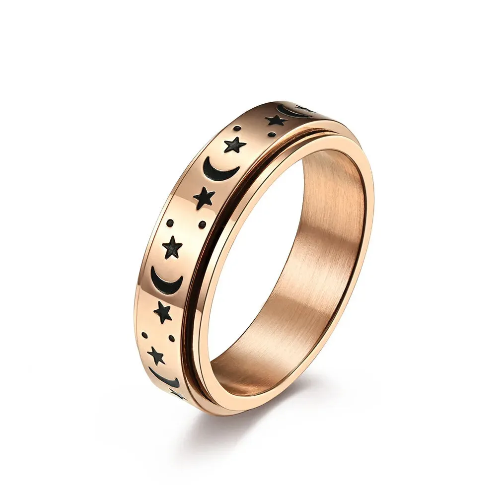 Stainless Steel Star Spinner Glow-in-the-Dark Ring