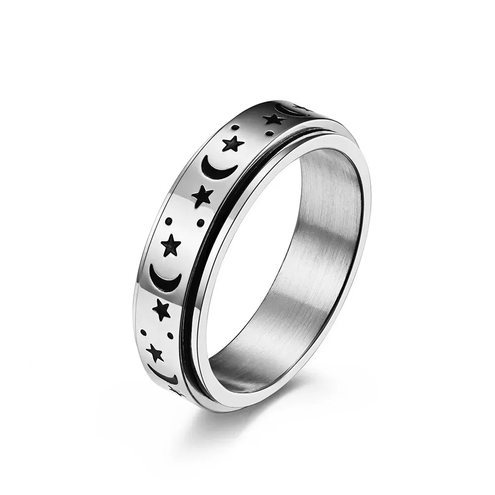 Stainless Steel Star Spinner Glow-in-the-Dark Ring