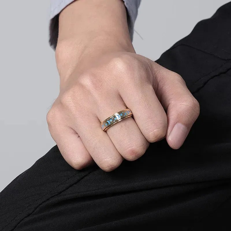 Stainless Steel Star Spinner Glow-in-the-Dark Ring