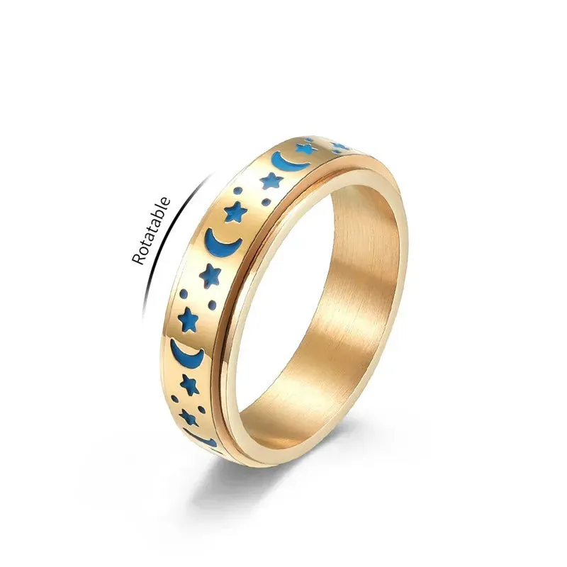 Stainless Steel Star Spinner Glow-in-the-Dark Ring