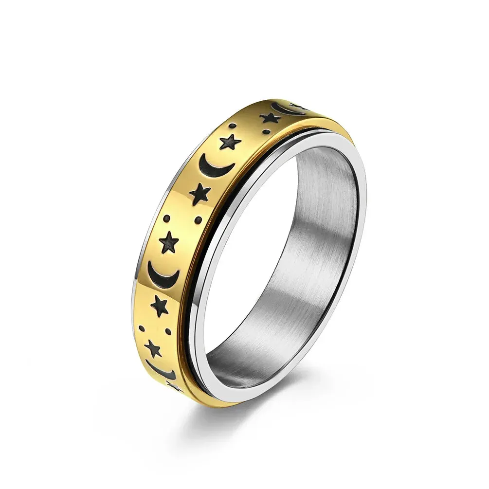 Stainless Steel Star Spinner Glow-in-the-Dark Ring