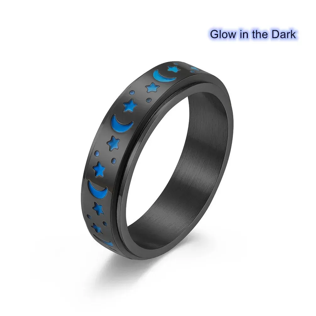 Stainless Steel Star Spinner Glow-in-the-Dark Ring