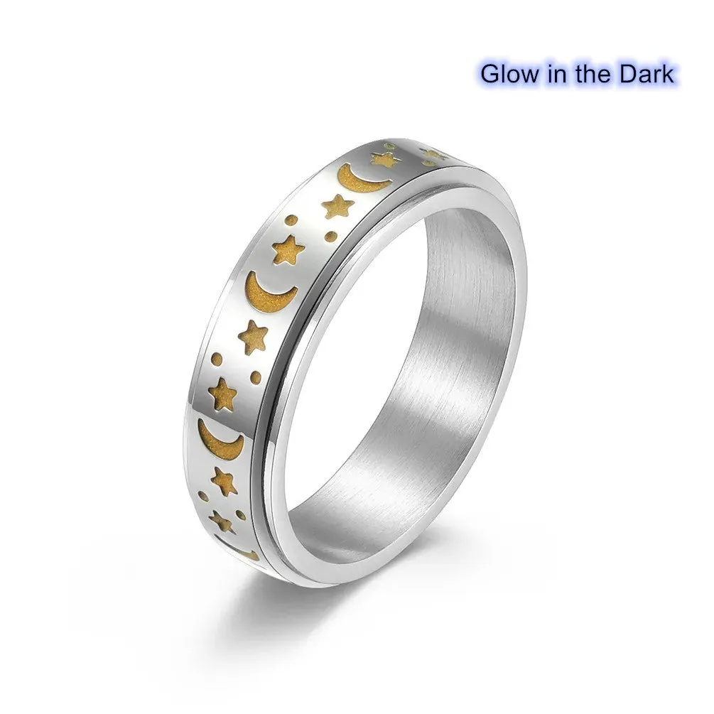 Stainless Steel Star Spinner Glow-in-the-Dark Ring