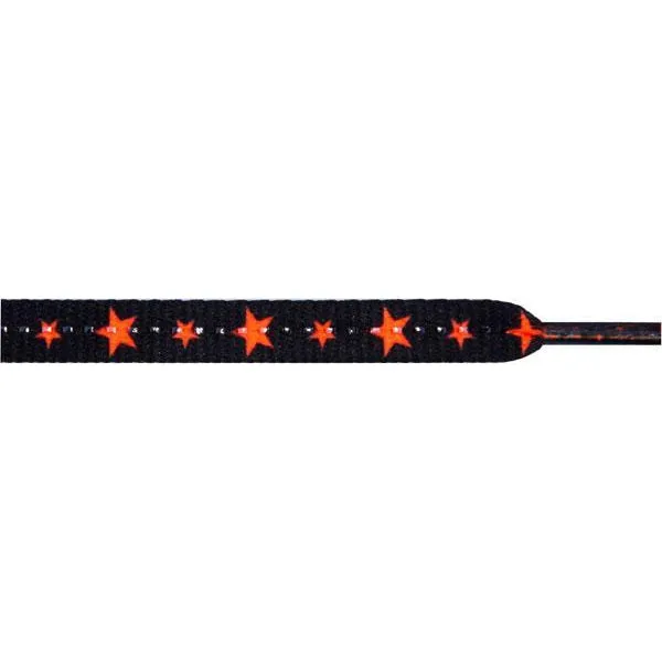 Stars Flat 5/16" - Neon Orange Star on Black (12 Pair Pack) Shoelaces