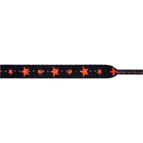 Stars Flat 5/16" - Neon Orange Star on Black (12 Pair Pack) Shoelaces