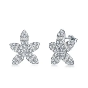 Sterling Silver Large CZ Flower Stud Earring