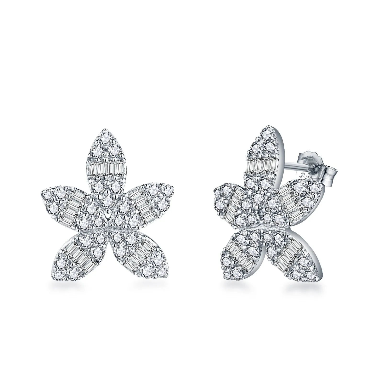 Sterling Silver Large CZ Flower Stud Earring