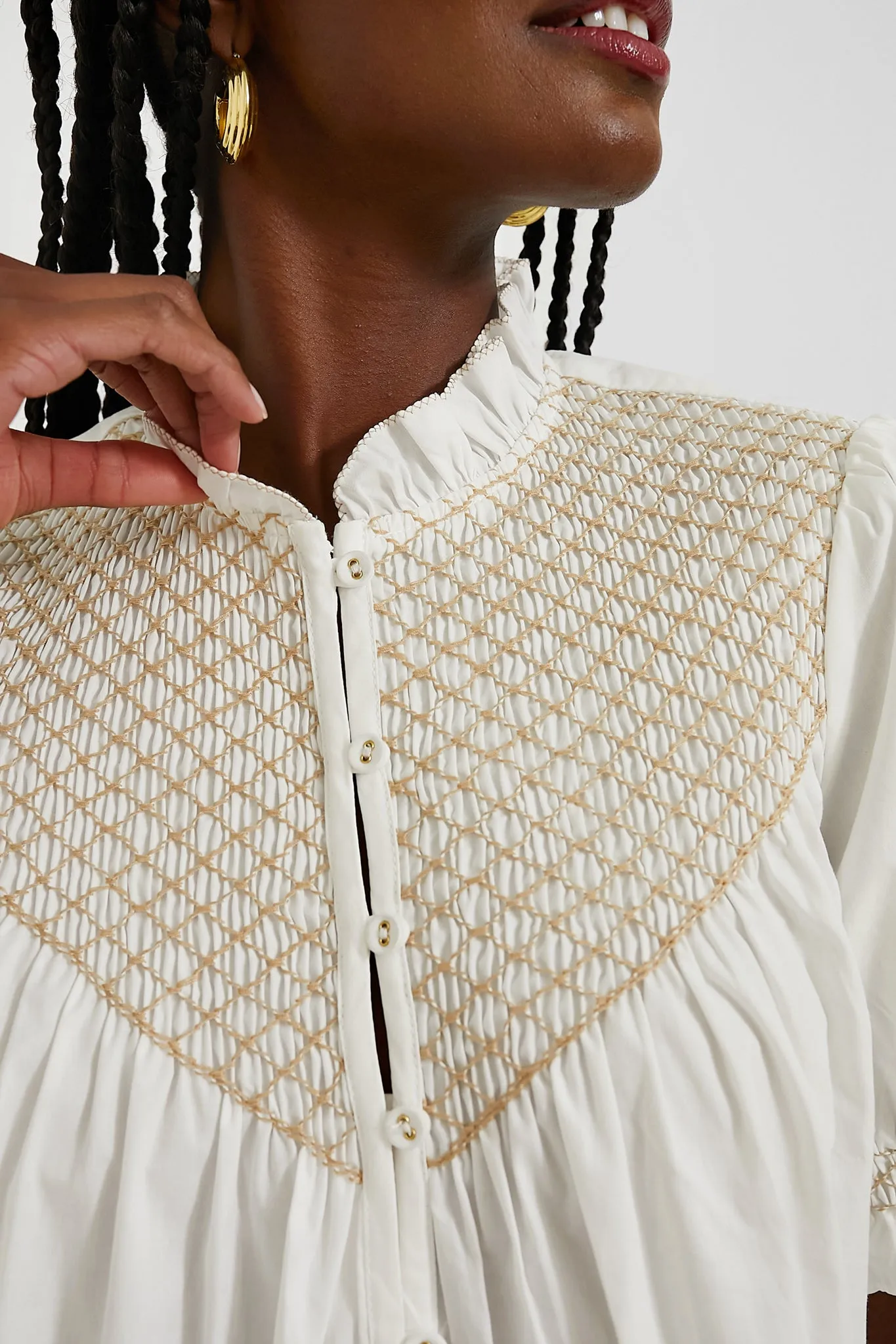 White Elisa Smocked Blouse