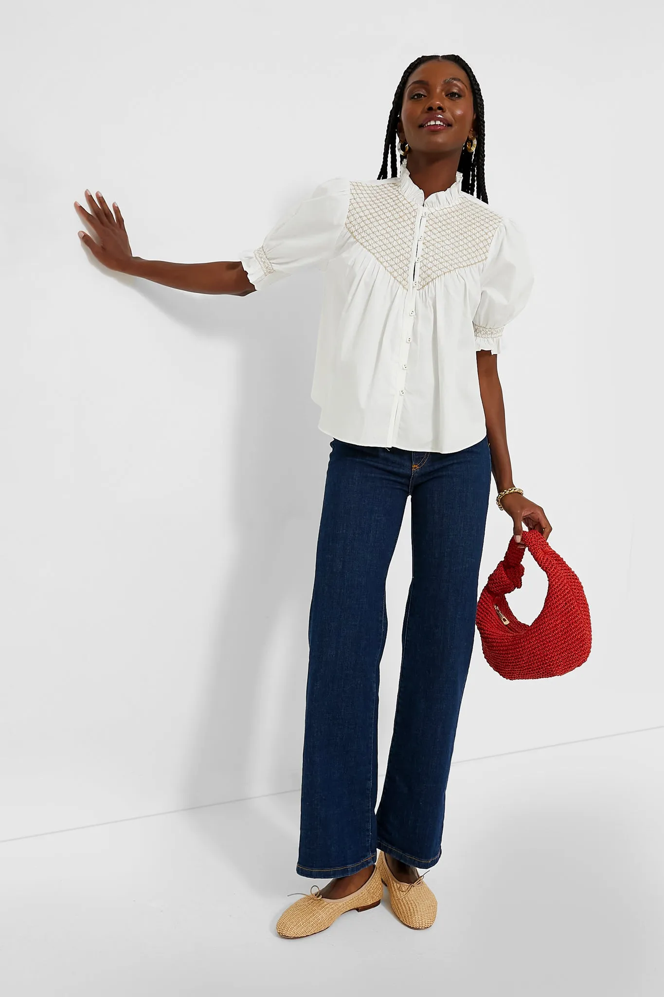 White Elisa Smocked Blouse