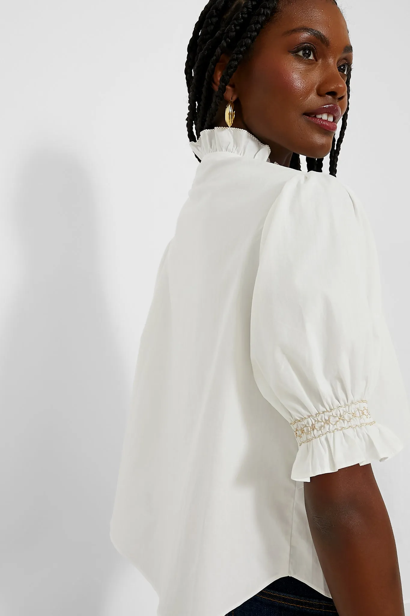 White Elisa Smocked Blouse