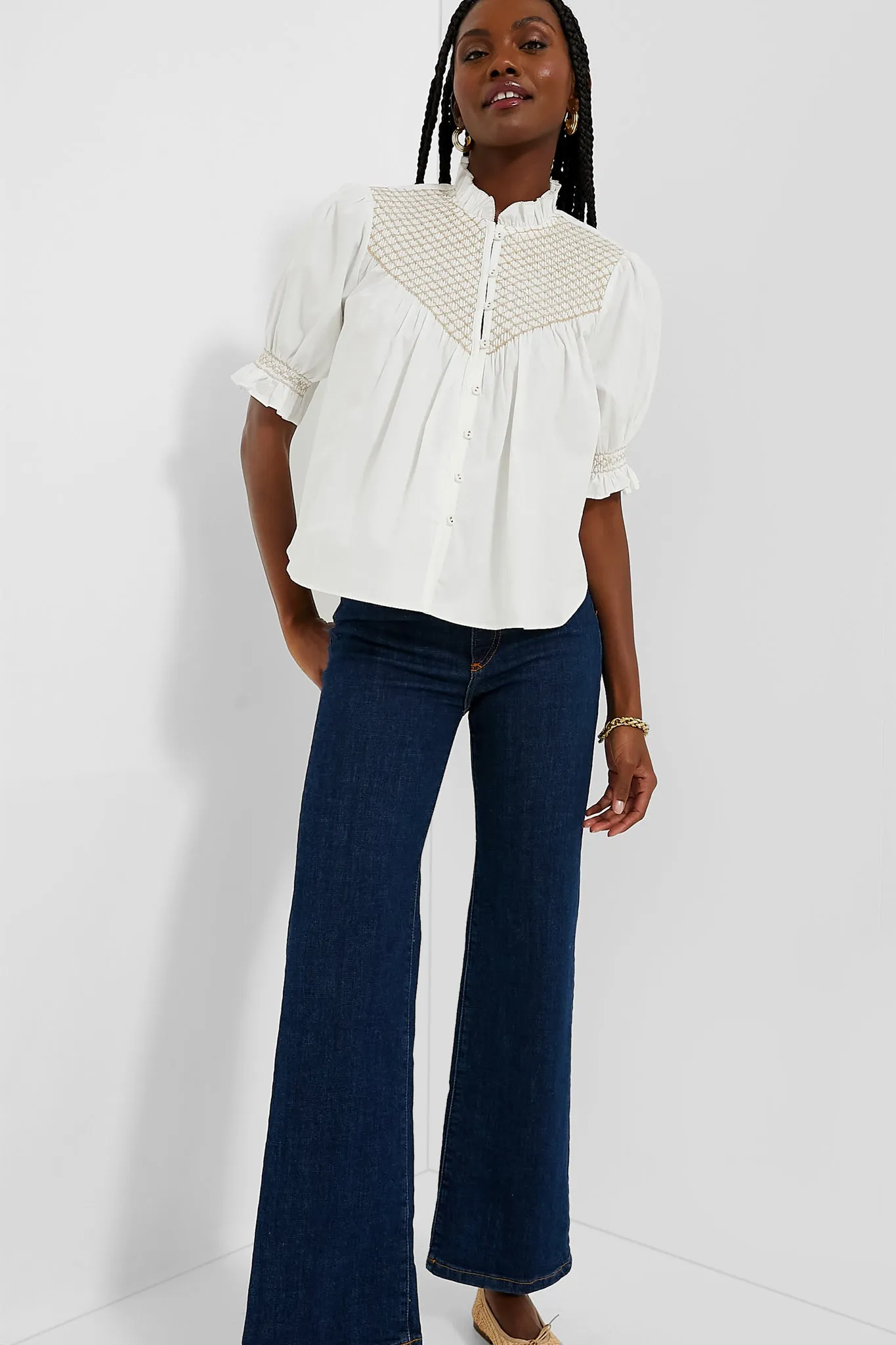 White Elisa Smocked Blouse