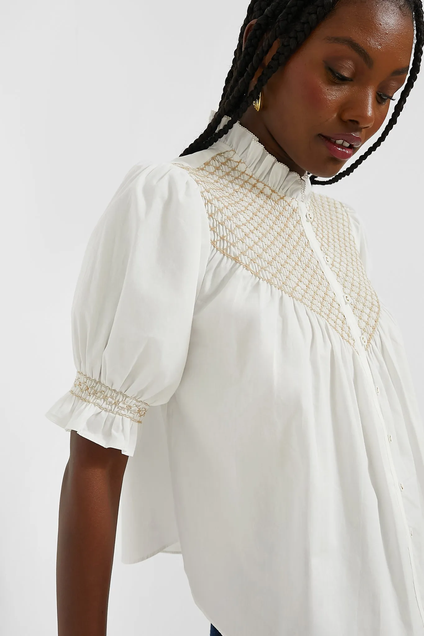 White Elisa Smocked Blouse