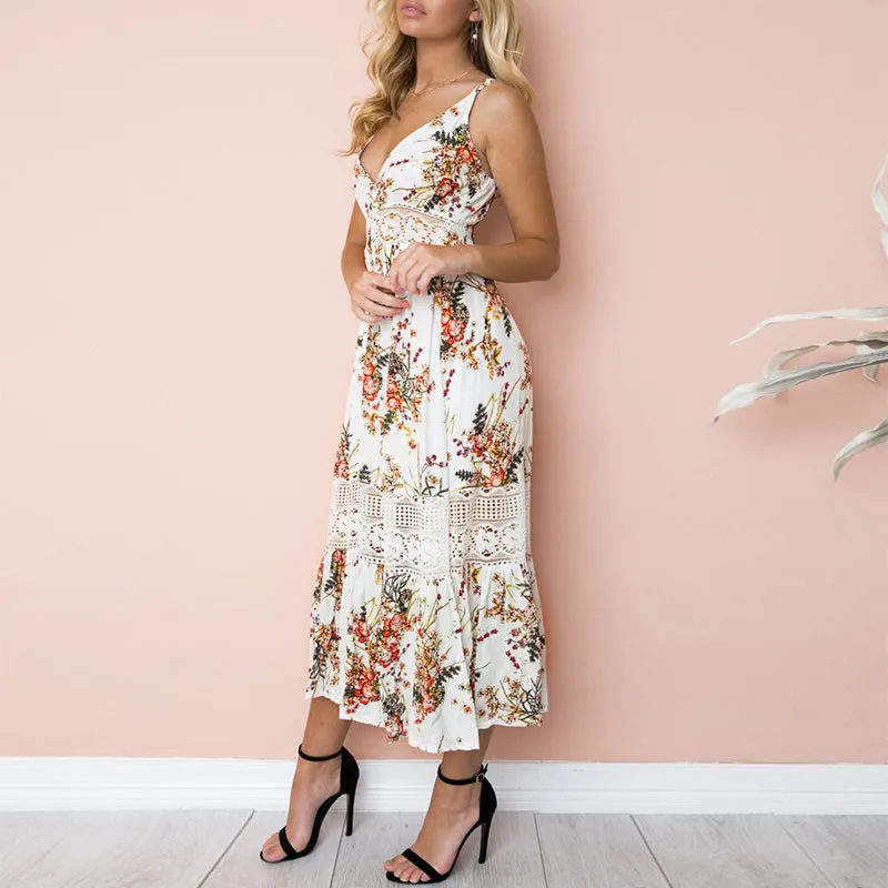 White Lace Boho Floral Dress