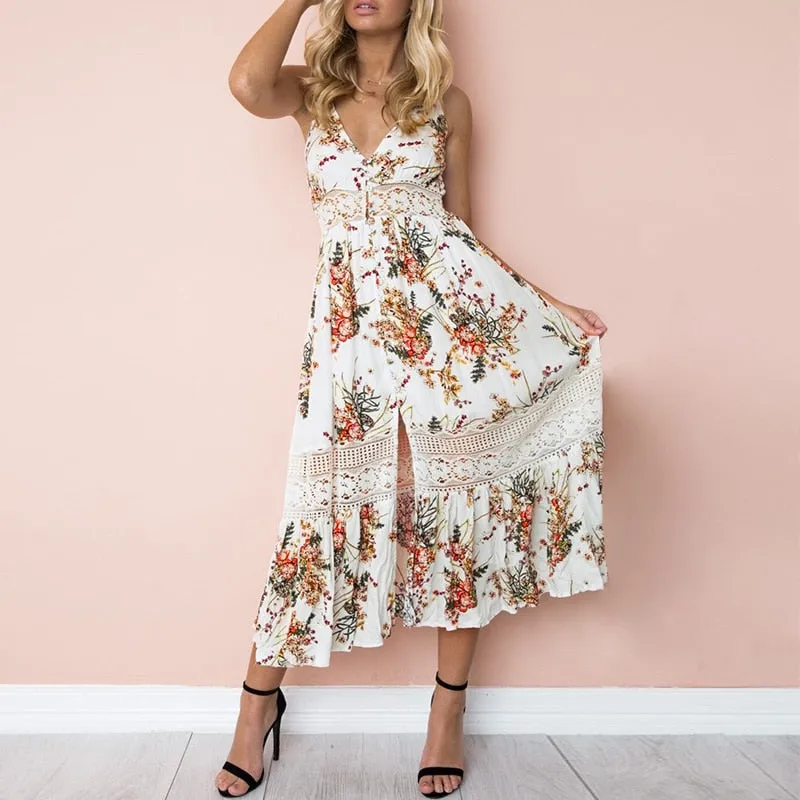 White Lace Boho Floral Dress
