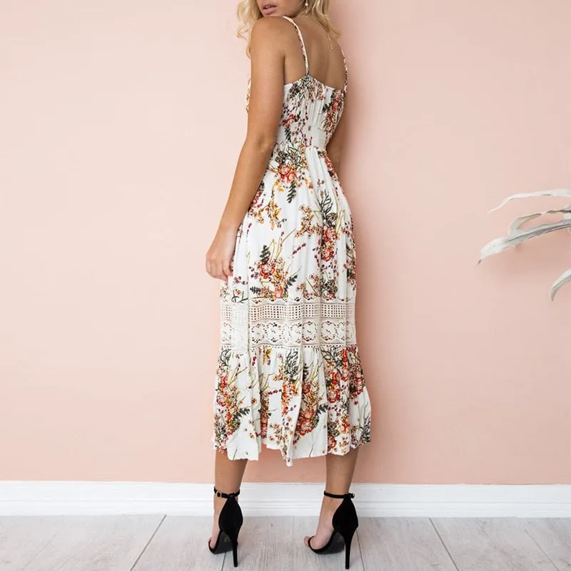 White Lace Boho Floral Dress