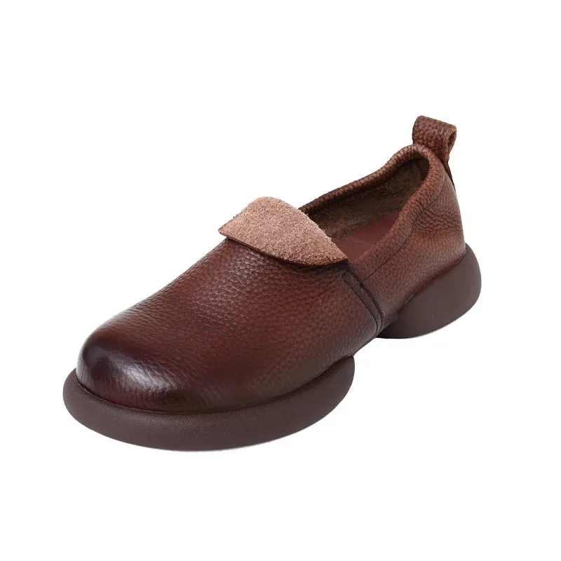 Women Retro Soft Cowhide Solid Flat Loafers